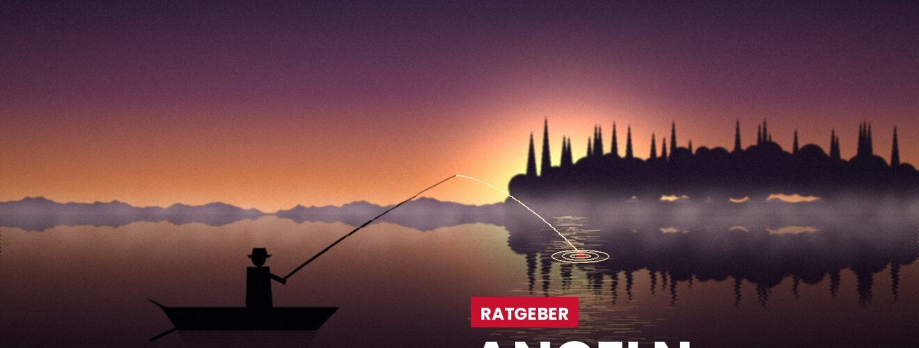 Angler im Boot auf einem See bei Sonnenaufgang – Angeln in Halle (Saale)