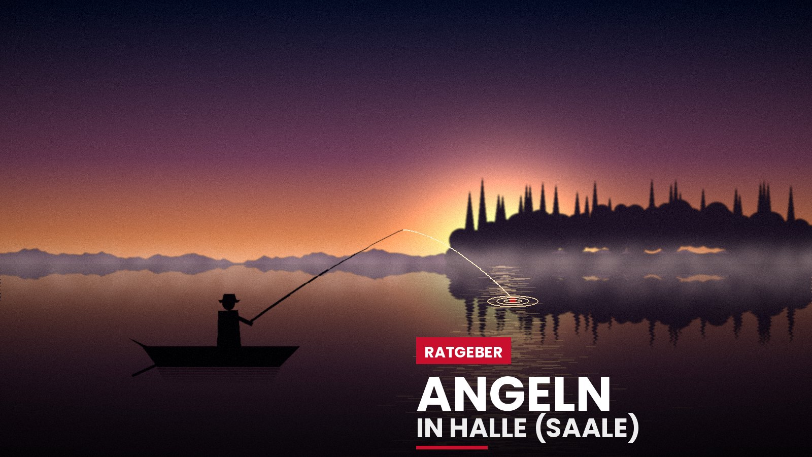 Angler im Boot auf einem See bei Sonnenaufgang – Angeln in Halle (Saale)