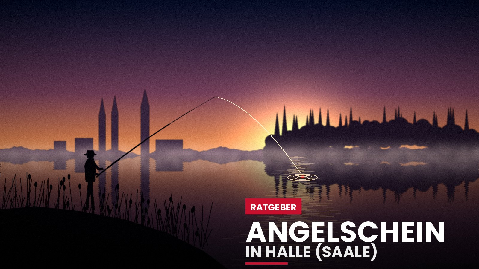 Angler am Ufer der Saale in Halle bei Sonnenaufgang – Angelschein in Halle (Saale)