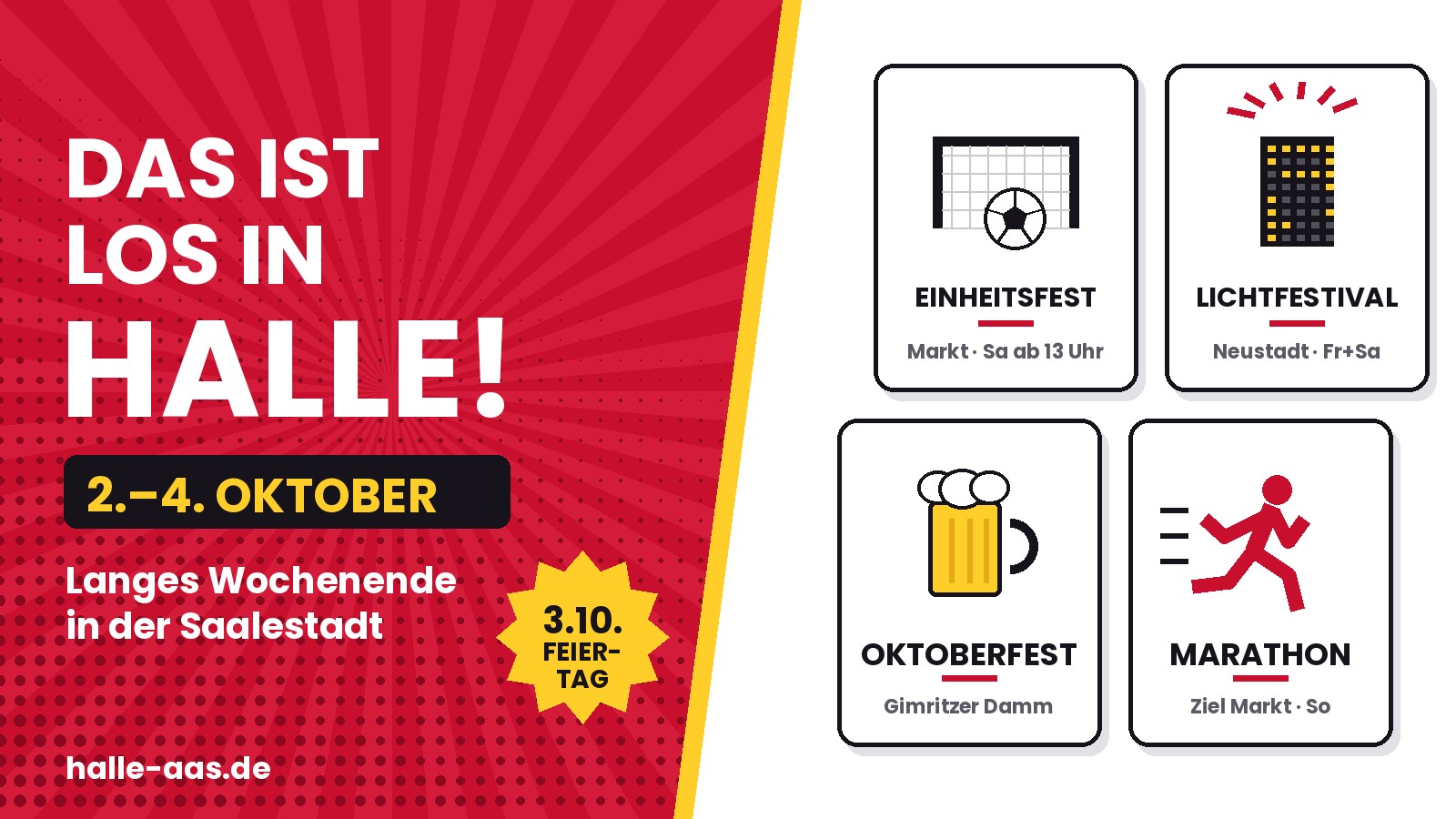 Das ist los in Halle am Wochenende 2. bis 4. Oktober: Einheitsfest, Lichtfestival, Oktoberfest und Marathon